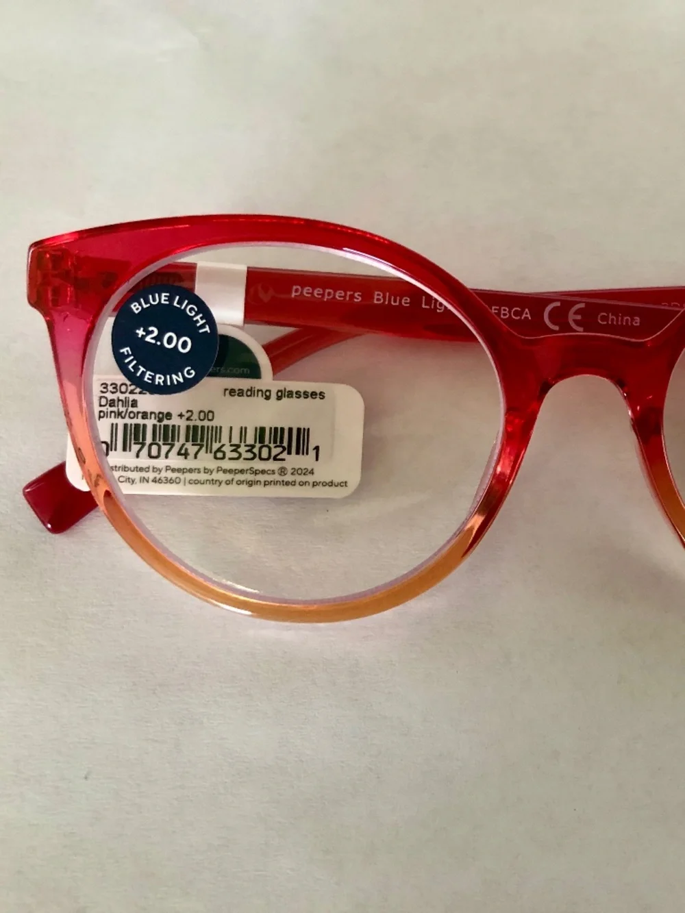 New Pink & Orange Peepers Blue Light Blocking Reading Glasses +2.00